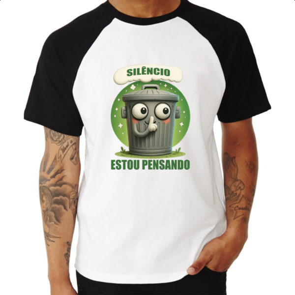 Camiseta Raglan Lata de Lixo pensando - Imagem 3