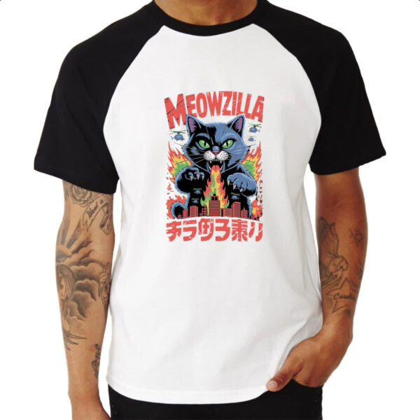 Camiseta Raglan Meowzilla - Imagem 3