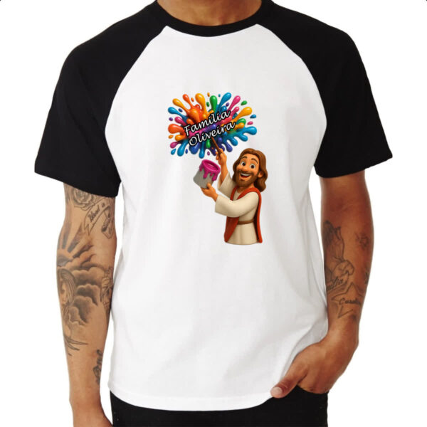 Camiseta Raglan Jesus Escrevendo Familia Oliveira - Imagem 3
