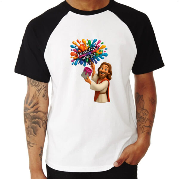 Camiseta Raglan Jesus Escrevendo Familia Souza - Imagem 3