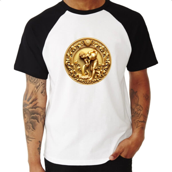 Camiseta Raglan Signo de Aquario moeda de ouro - Imagem 3