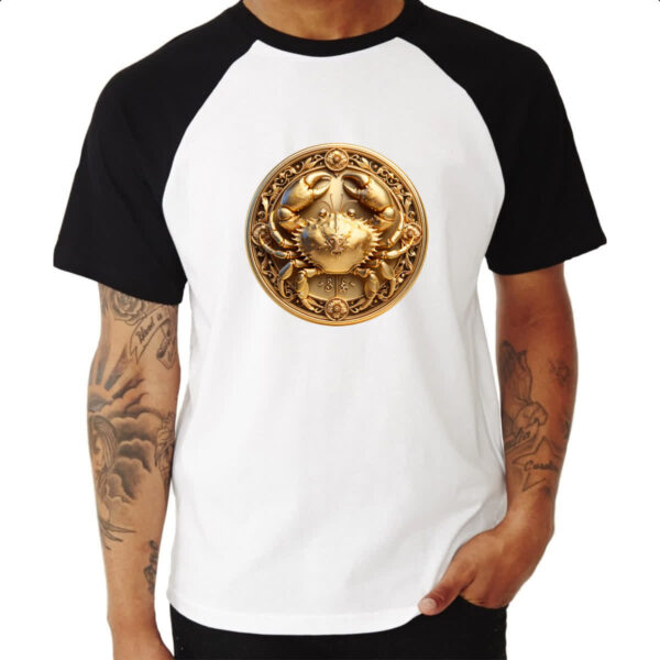 Camiseta Raglan Signo de Cancer moeda de ouro - Imagem 3