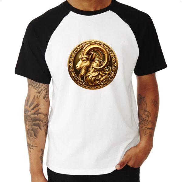 Camiseta Raglan Signo de Capricornio moeda de ouro - Imagem 3