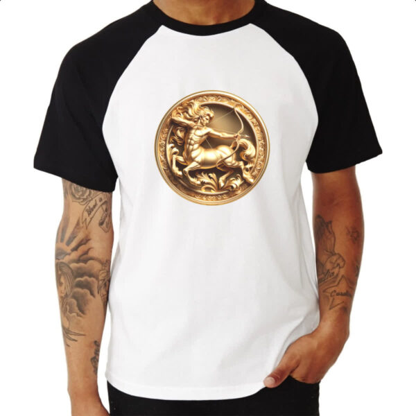 Camiseta Raglan Signo de Sagitario moeda de ouro - Imagem 3