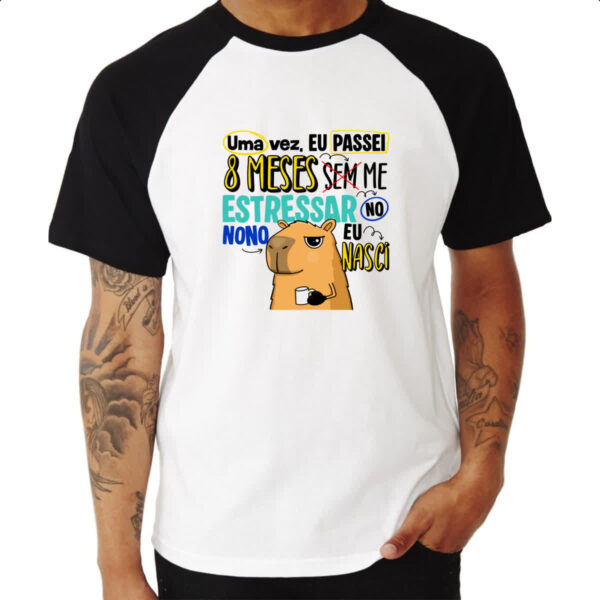 Camiseta Raglan Capivara Sem estressar Azul - Imagem 3