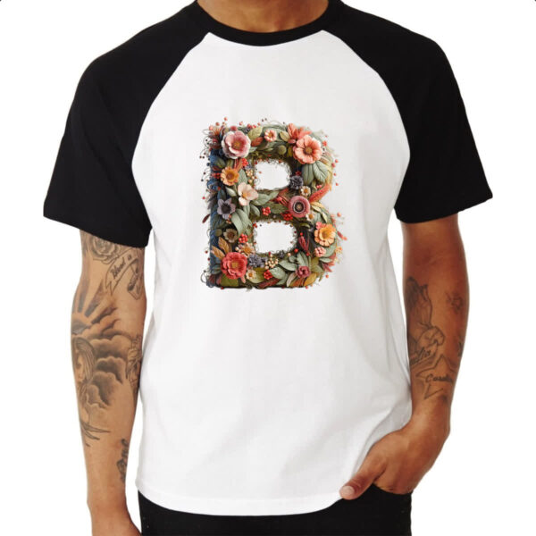Camiseta Raglan Alfabeto Floral Letra B - Imagem 3