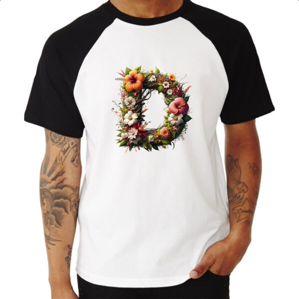Camiseta Raglan Alfabeto Floral Letra D - Imagem 3