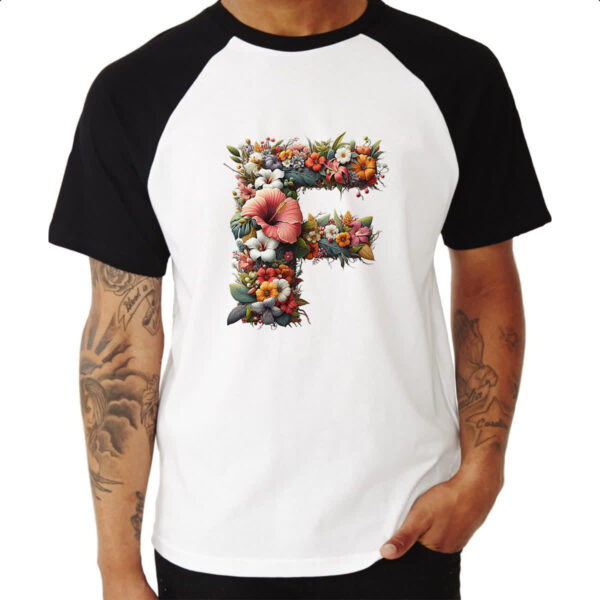 Camiseta Raglan Alfabeto Floral Letra F - Imagem 3