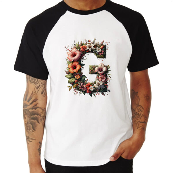 Camiseta Raglan Alfabeto Floral Letra G - Imagem 3