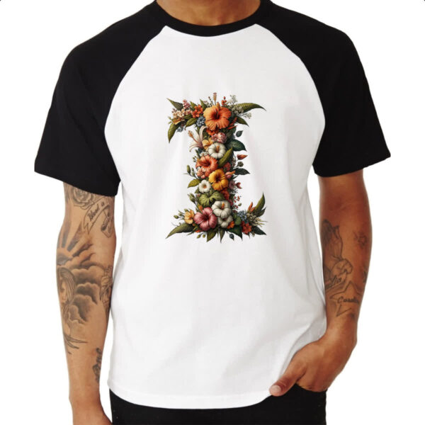 Camiseta Raglan Alfabeto Floral Letra I - Imagem 3