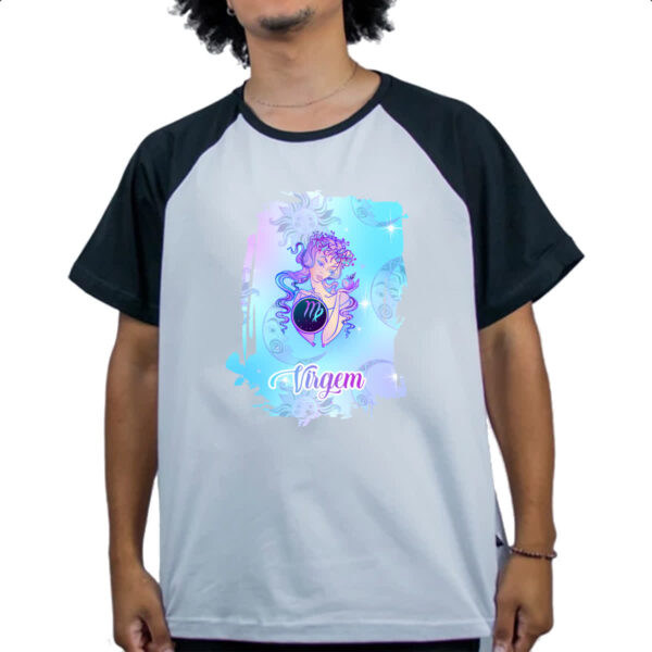 Camiseta Raglan Virgem fundo zodiacal - Imagem 4