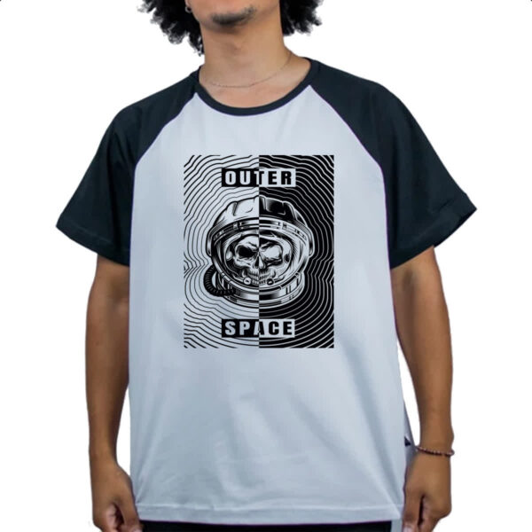 Camiseta Raglan Caveira Atronauta Outer Space - Imagem 4
