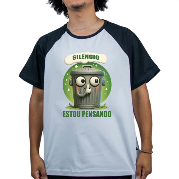 Camiseta Raglan Lata de Lixo pensando - Imagem 4