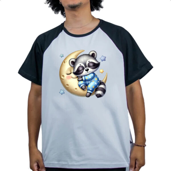 Camiseta Raglan Cute Guaximim dormindo na Lua - Imagem 4