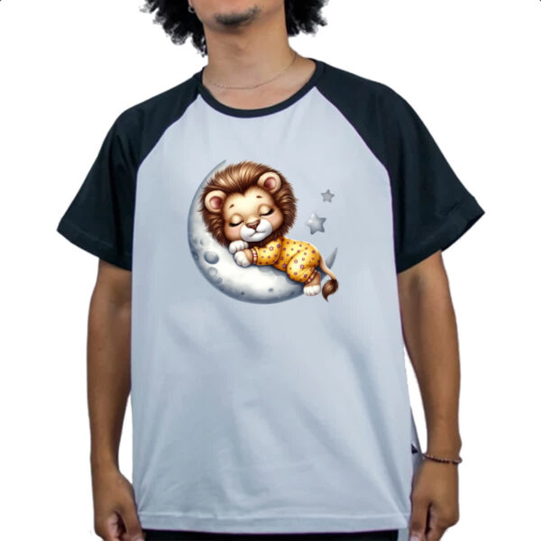 Camiseta Raglan Cute Leao dormindo na Lua - Imagem 4