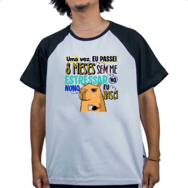 Camiseta Raglan Capivara Sem estressar Azul - Imagem 4