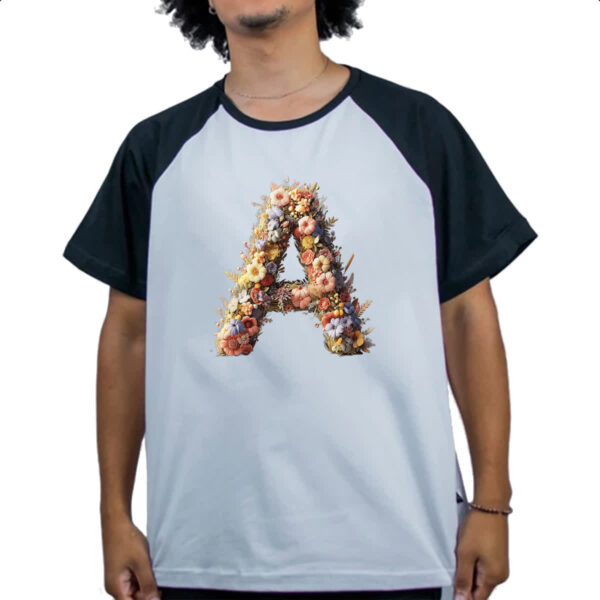 Camiseta Raglan Alfabeto Floral Letra A - Imagem 4