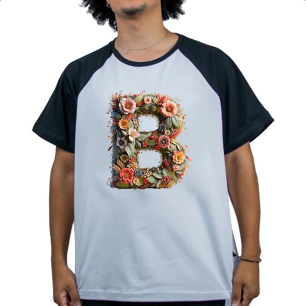 Camiseta Raglan Alfabeto Floral Letra B - Imagem 4