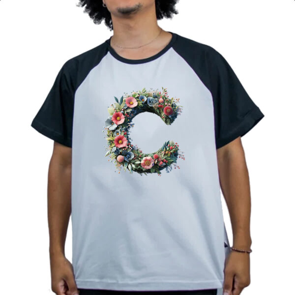 Camiseta Raglan Alfabeto Floral Letra C - Imagem 4