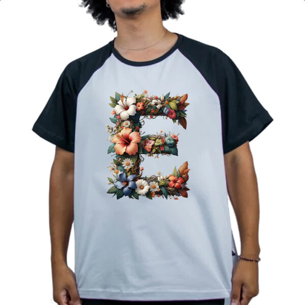 Camiseta Raglan Alfabeto Floral Letra E - Imagem 4