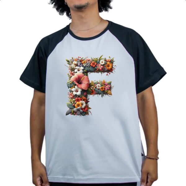 Camiseta Raglan Alfabeto Floral Letra F - Imagem 4