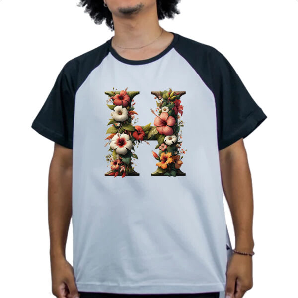 Camiseta Raglan Alfabeto Floral Letra H - Imagem 4