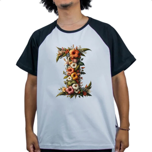 Camiseta Raglan Alfabeto Floral Letra I - Imagem 4