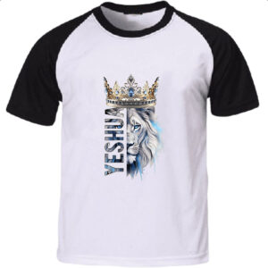 Camiseta Raglan Yeshua Leao de Juda Azul Coroa