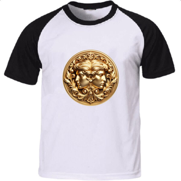 Camiseta Raglan Signo de Gemeos moeda de ouro