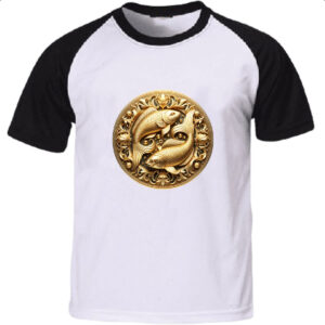 Camiseta Raglan Signo de Peixes moeda de ouro
