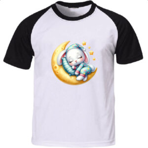 Camiseta Raglan Cute Coelho dormindo na Lua