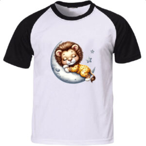 Camiseta Raglan Cute Leao dormindo na Lua