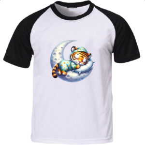 Camiseta Raglan Cute Tigre dormindo na Lua