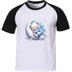 Camiseta Raglan Cute Urso Polar dormindo na Lua