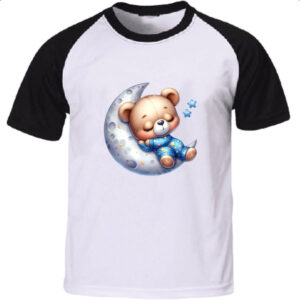 Camiseta Raglan Cute Urso dormindo na Lua
