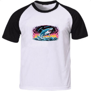 Camiseta Raglan Megalodon Psicodelico Arte