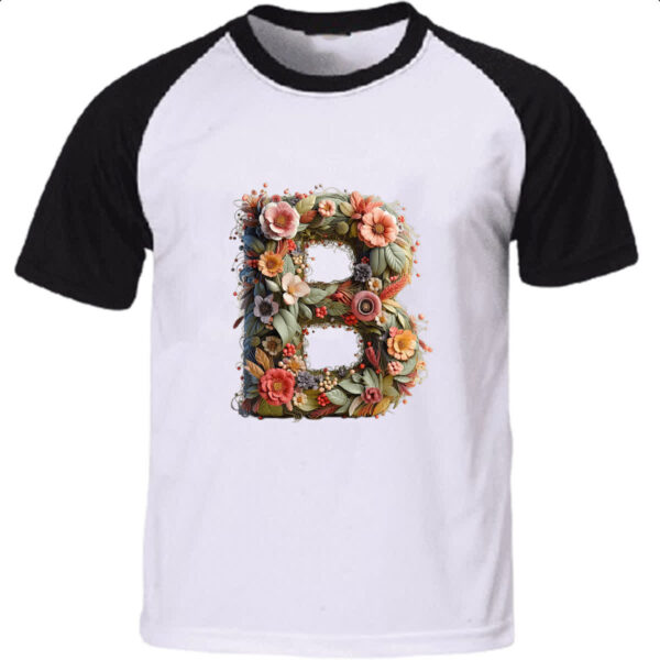 Camiseta Raglan Alfabeto Floral Letra B