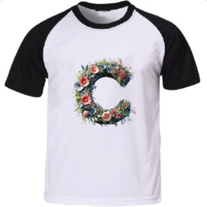 Camiseta Raglan Alfabeto Floral Letra C