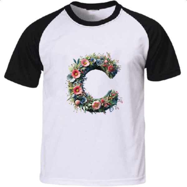 Camiseta Raglan Alfabeto Floral Letra C