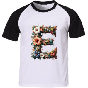 Camiseta Raglan Alfabeto Floral Letra E