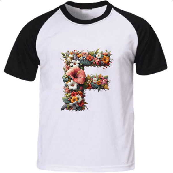 Camiseta Raglan Alfabeto Floral Letra F