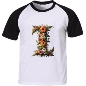Camiseta Raglan Alfabeto Floral Letra I