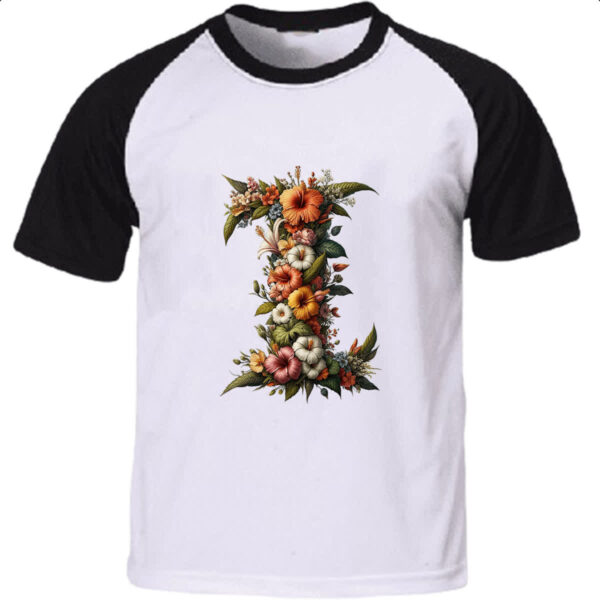 Camiseta Raglan Alfabeto Floral Letra I