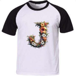 Camiseta Raglan Alfabeto Floral Letra J