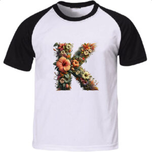 Camiseta Raglan Alfabeto Floral Letra K