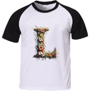 Camiseta Raglan Alfabeto Floral Letra L
