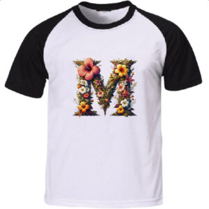 Camiseta Raglan Alfabeto Floral Letra M