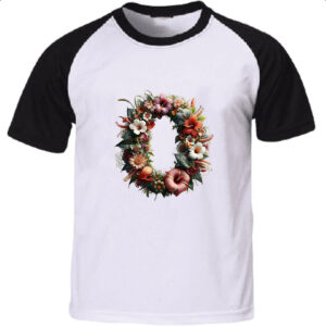 Camiseta Raglan Alfabeto Floral Letra O