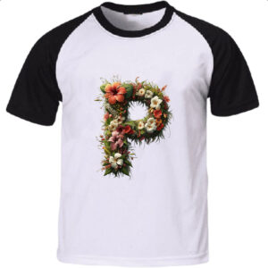 Camiseta Raglan Alfabeto Floral Letra P