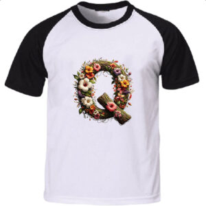 Camiseta Raglan Alfabeto Floral Letra Q